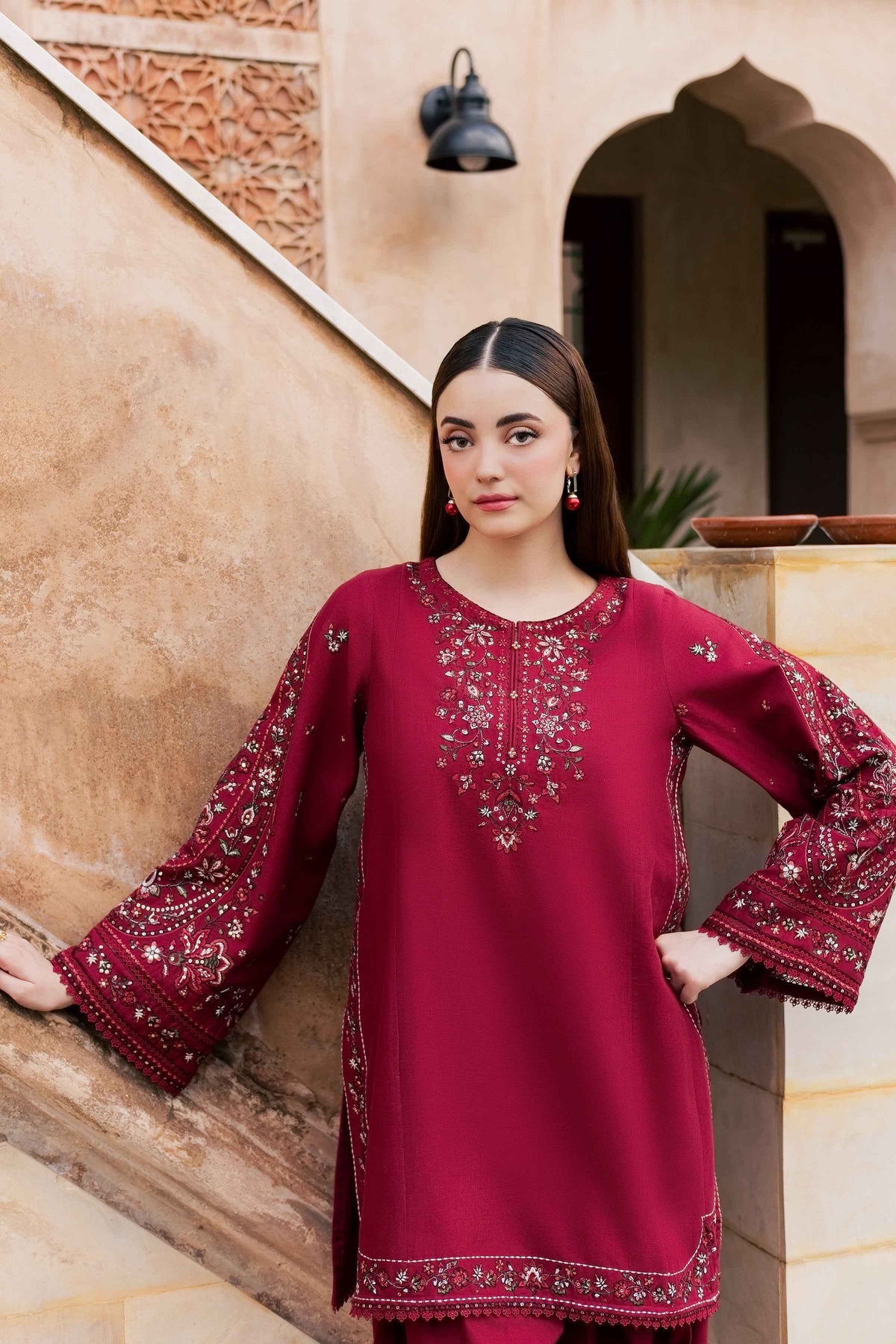Maroon Royale Loom – 2 Piece Stitched Dhanak Suit | Women's Winter Pret