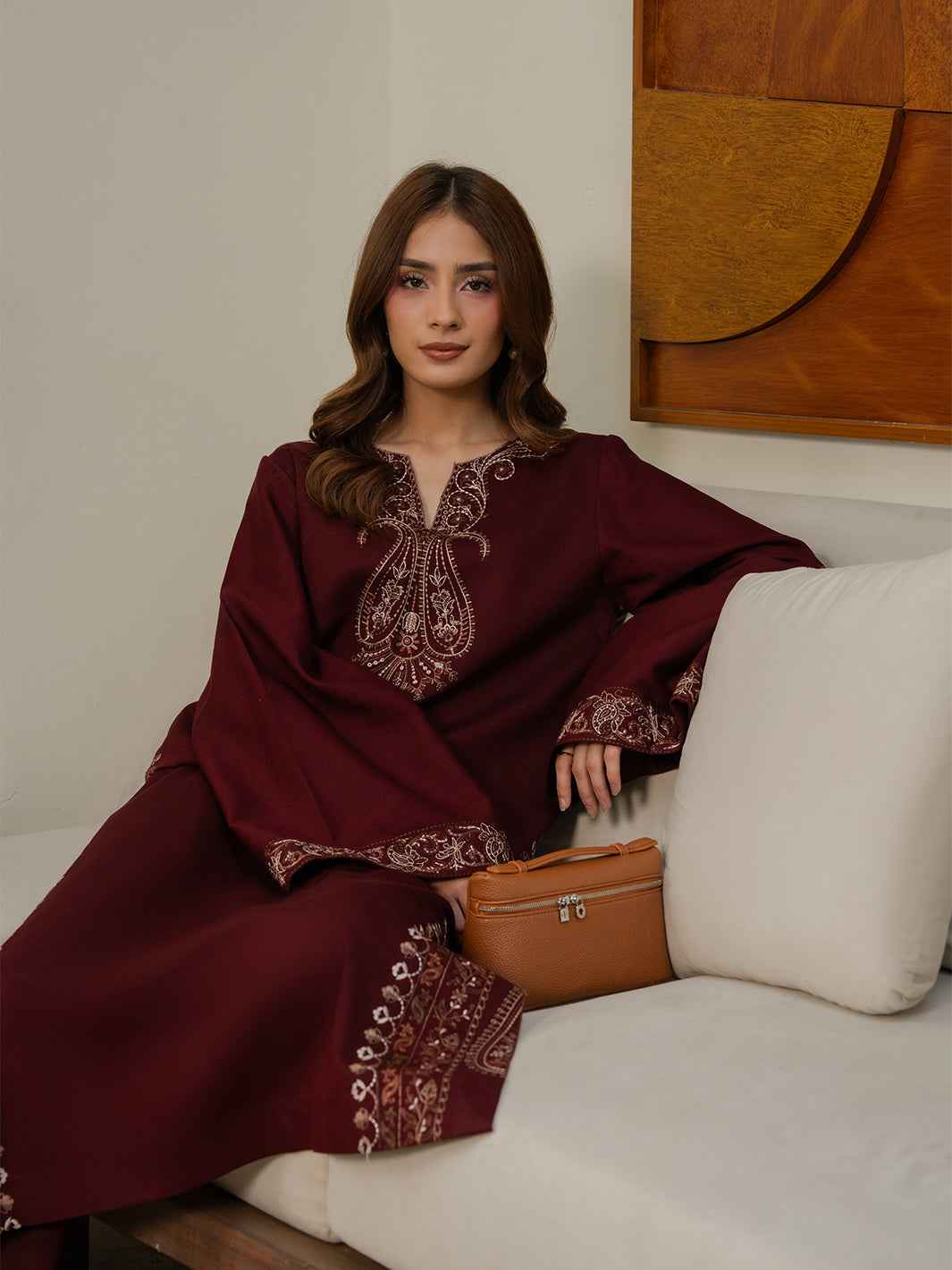 Avira Loom – 2 Piece Stitched Stone Linen Suit | Women's Winter Pret