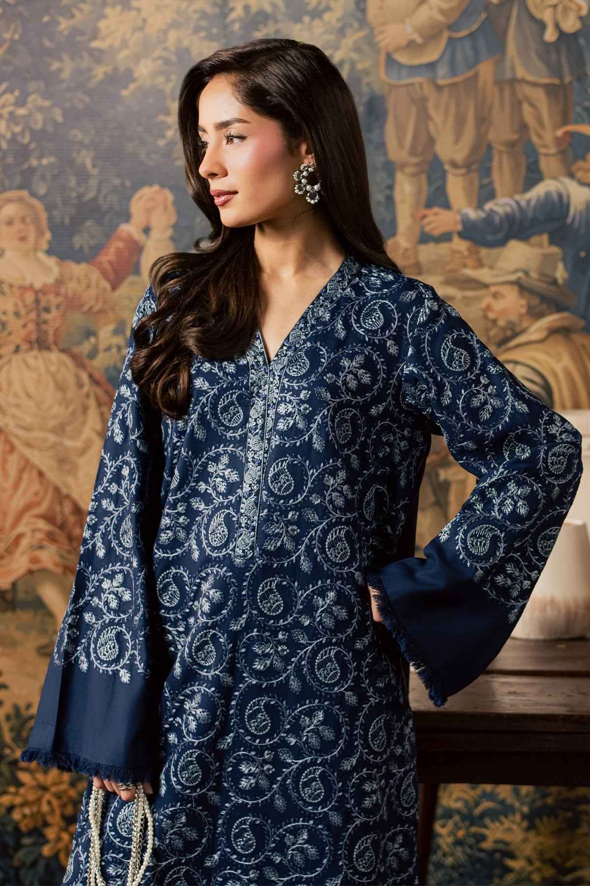 Nivara Loom – 2 Piece Stitched Navy Blue Dhanak Suit | Women's Winter Pret
