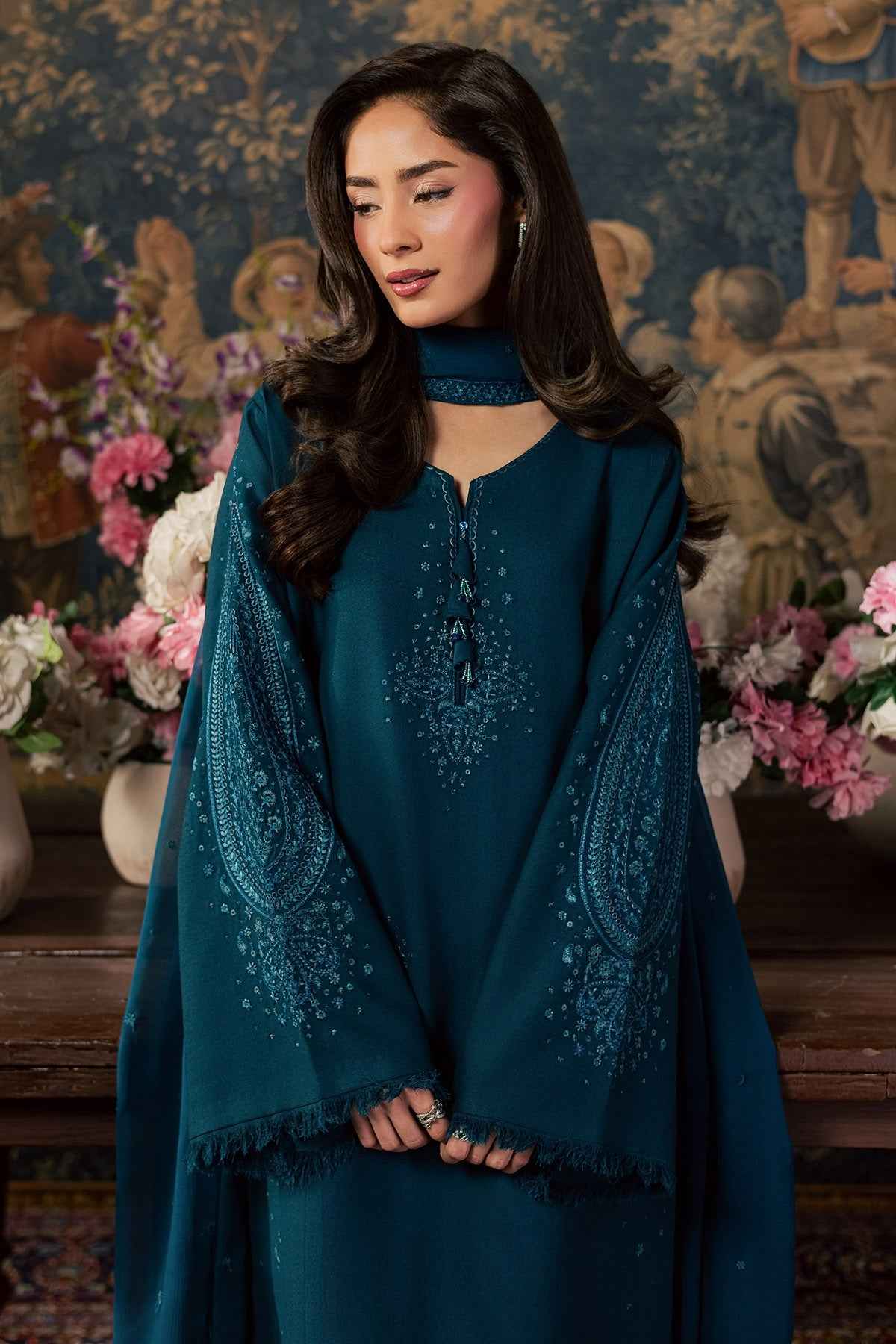 Zivra – 3 Piece Stitched Dhanak Suit with Chiffon Dupatta | Women's Winter Pret