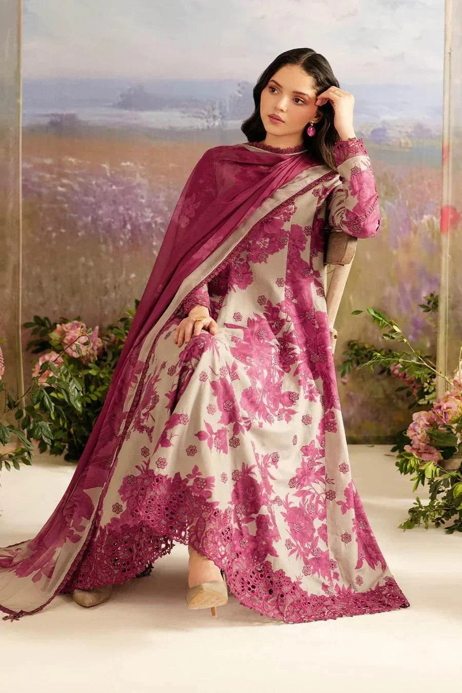 EMBROIDERED PRINTED LAWN Unstitch - BK.Clothings
