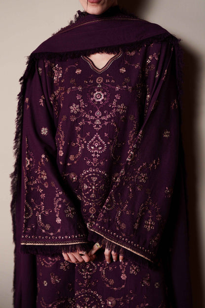 Mystic Plum – 3 Piece Stitched Dhanak Suit with Shawl | Women's Winter Collection