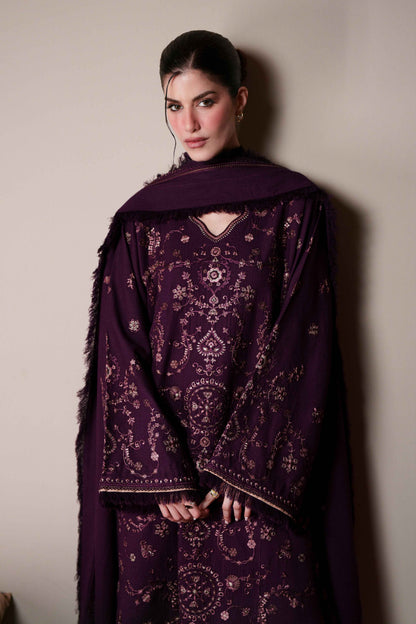 Mystic Plum – 3 Piece Stitched Dhanak Suit with Shawl | Women's Winter Collection