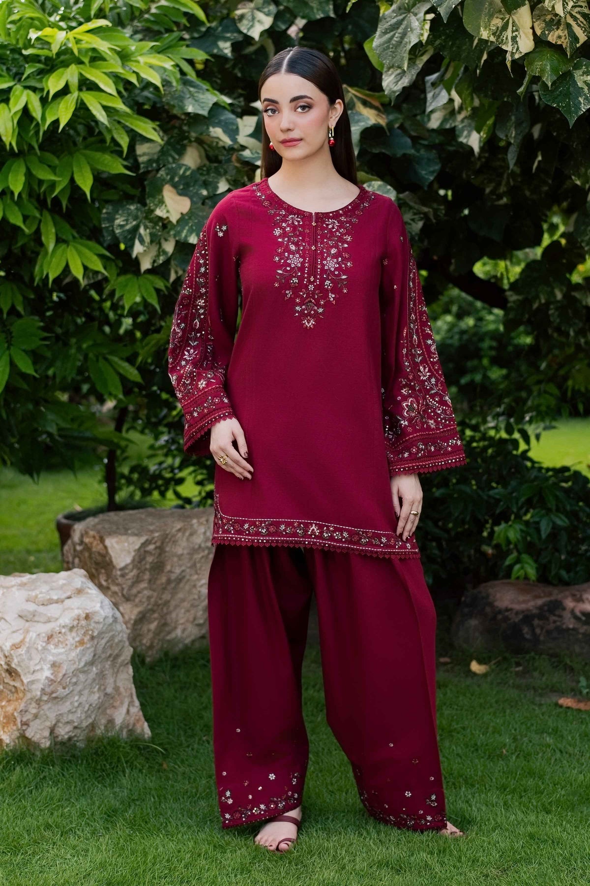 Maroon Royale Loom – 2 Piece Stitched Dhanak Suit | Women's Winter Pret