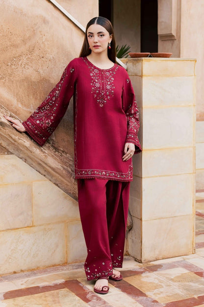 Maroon Royale Loom – 2 Piece Stitched Dhanak Suit | Women's Winter Pret