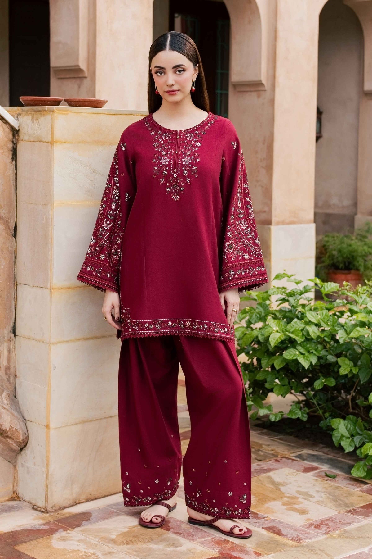Maroon Royale Loom 2-Piece Dhanak Suit - BK Clothings Pakistan