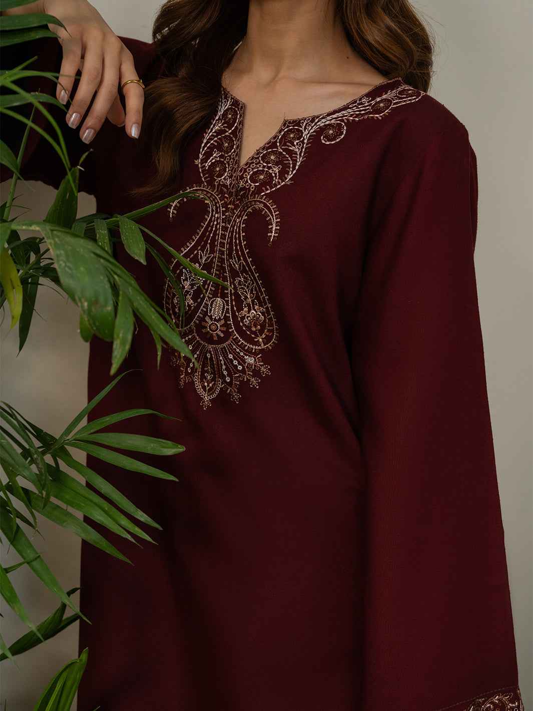 Avira Loom – 2 Piece Stitched Stone Linen Suit | Women's Winter Pret