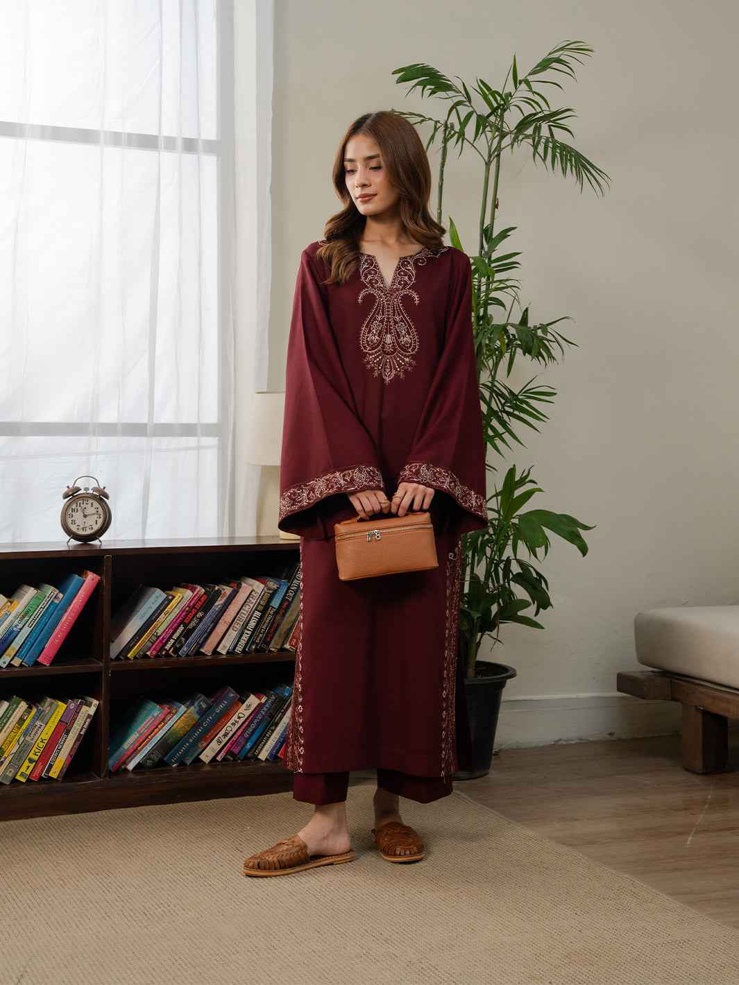 Avira Loom – 2 Piece Stitched Stone Linen Suit | Women's Winter Pret