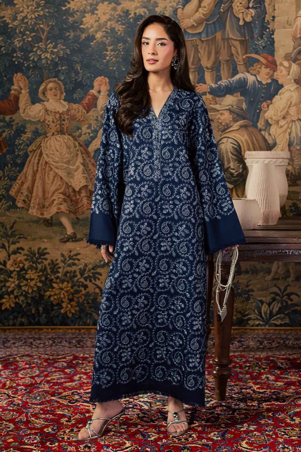 Nivara Loom 2-Piece Navy Blue Dhanak Suit - BK Clothings Pakistan