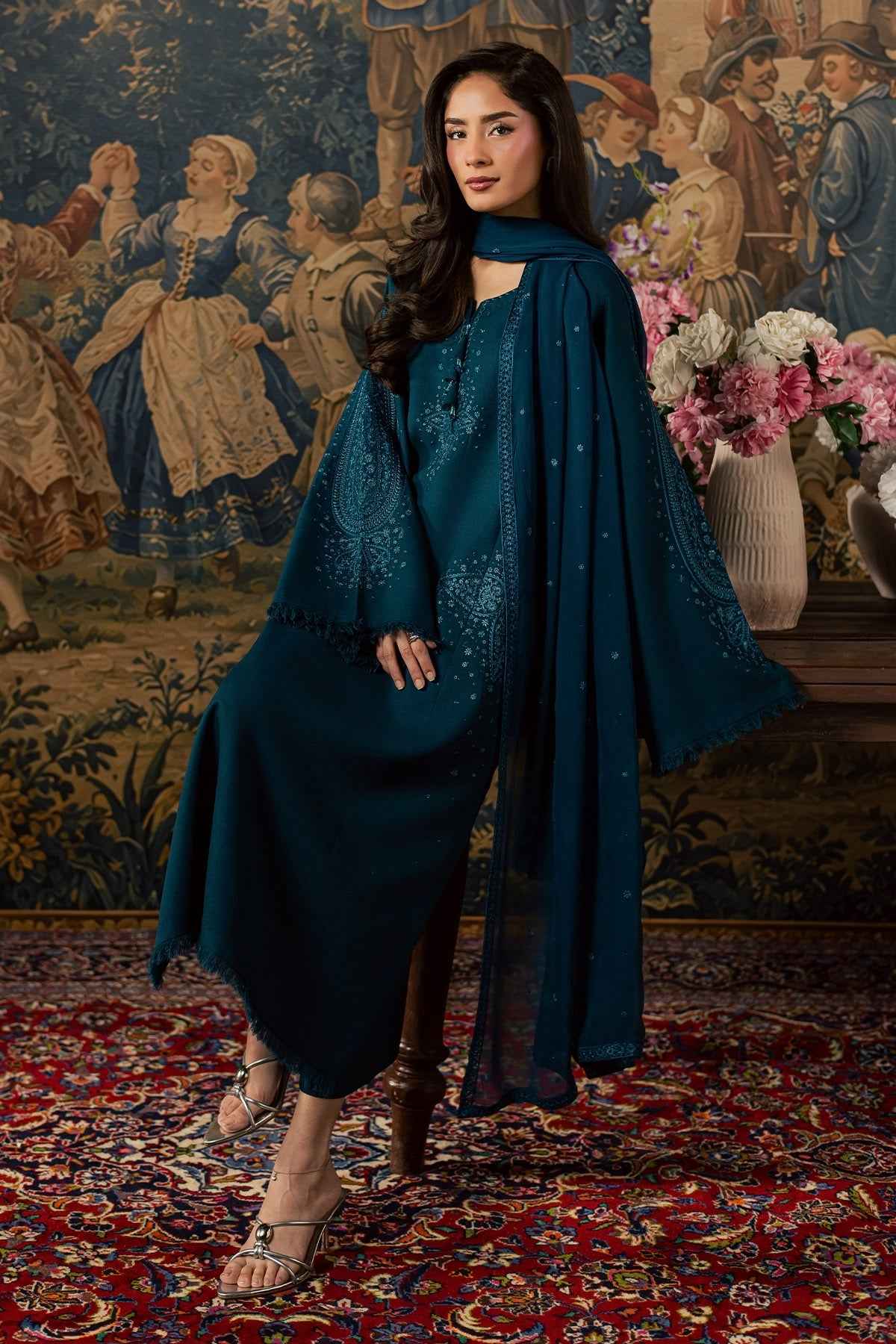 Zivra – 3 Piece Stitched Dhanak Suit with Chiffon Dupatta | Women's Winter Pret