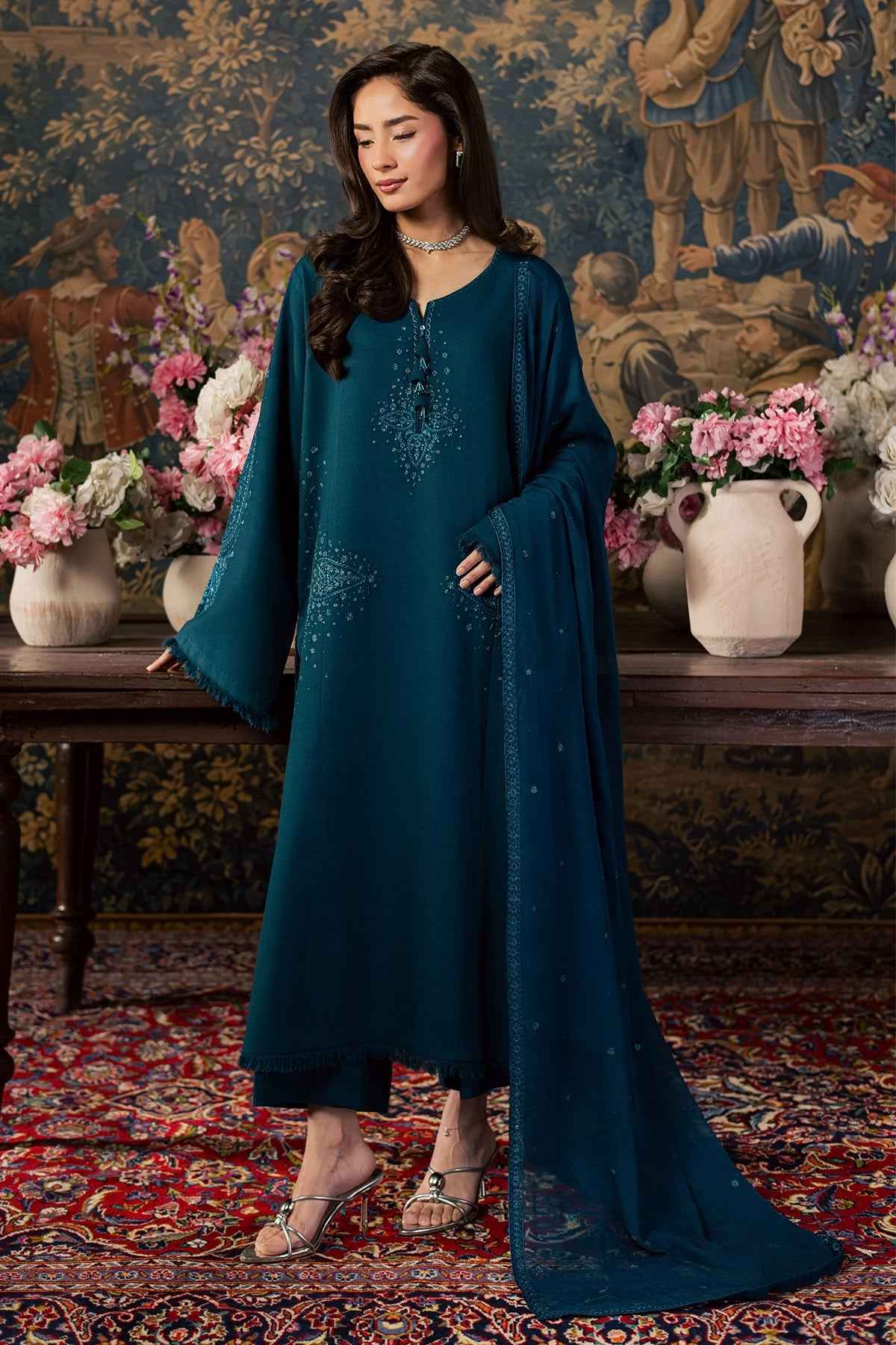 Zivra 3-Piece Dhanak Suit with Chiffon Dupatta - BK Clothings Pakistan